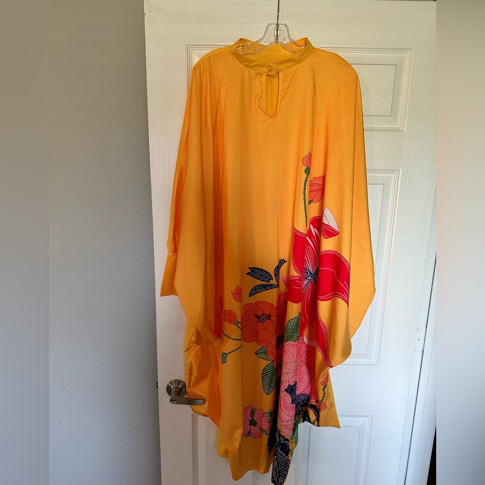 Fashion Print Hollowed Out Half A Turtleneck Long Sleeve Plus Size Dresses.